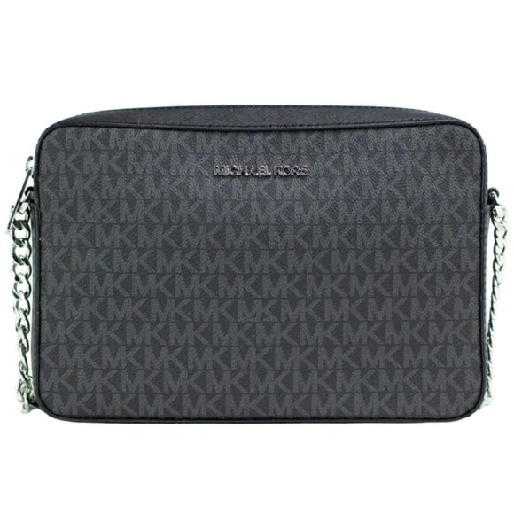 NEW Michael Kors Jet Set East West Crossbody Black Signature Logo Leather Bag L - Picture 4 of 11